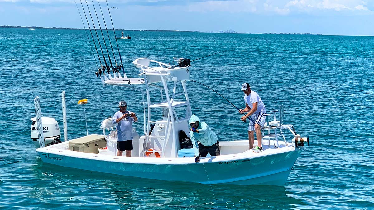 Charter crew and clients on the water in turquoise seas